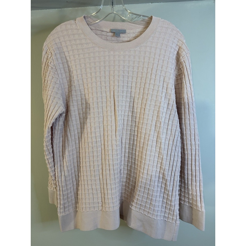 COS Baby Pink Window Pane Pattern 3/4 Sleeve Sweater L Minimalist